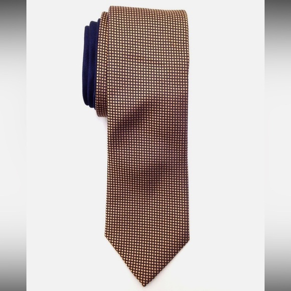 TOMMY HILFIGER Silk Brown Checkered Men's Tie - Picture 2 of 5